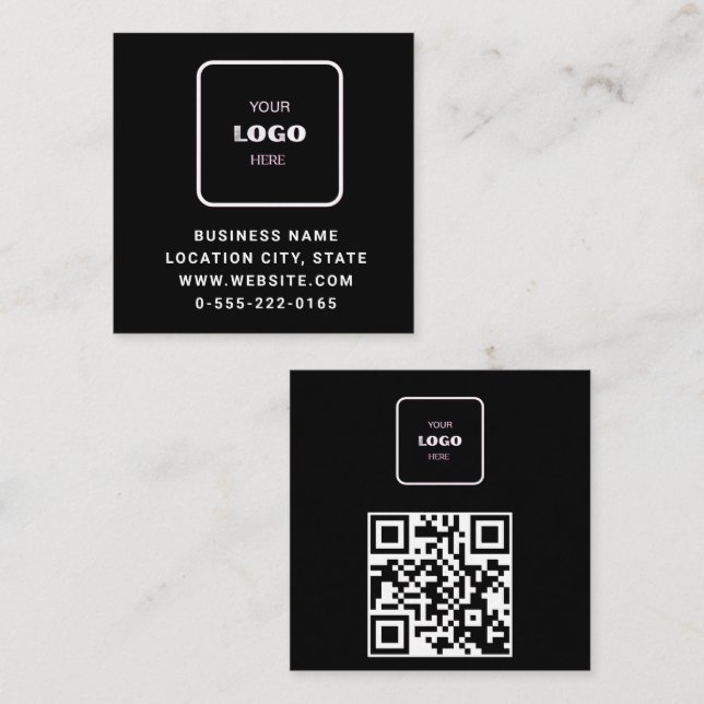 Minimalistischer schwarzer Logo-QR-Code-Scan Quadratische Visitenkarte (Vorne/Hinten)