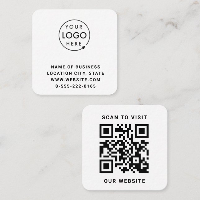 Minimalistischer schwarzer Logo-QR-Code-Scan Quadratische Visitenkarte (Vorne/Hinten)