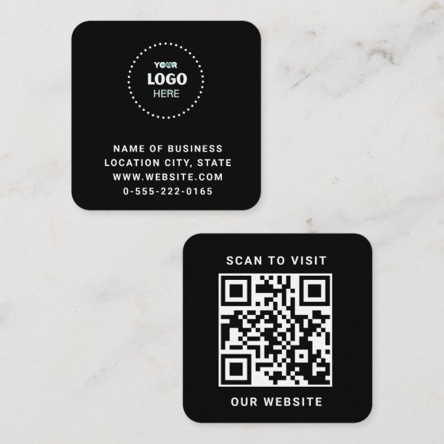 Minimalistischer schwarzer Logo-QR-Code-Scan Quadratische Visitenkarte (Vorne/Hinten)