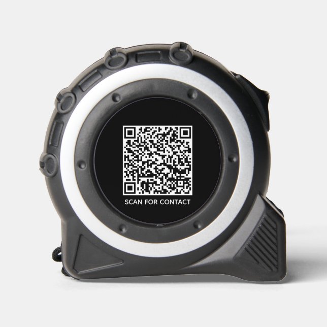 Minimalistischer, schwarzer QR-Code und bearbeitba Maßband (Vorderseite)
