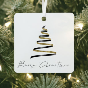 Minimalistischer Schwarzer Tree Frohe Weihnachten Ornament Aus Metall