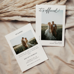 Minimalistischer Script 2-Foto Elopement Empfang Einladung