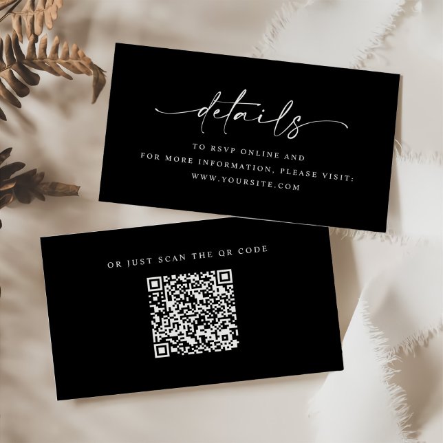 Minimalistischer Script-Hochzeitdetails QR-Code Begleitkarte (Von Creator hochgeladen)