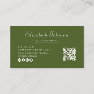 Minimalistischer Script Moss Green Qr Code Berufli Visitenkarte