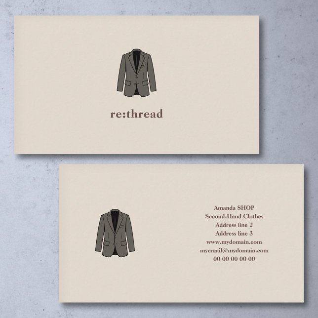 Minimalistischer Second-Hand-Klideladen  Visitenkarte (Minimalist Second-Hand Clothes Shop Business Card)