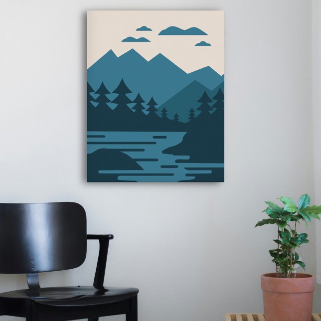 Minimalistischer See & Berge Landschaft Poster (Minimalist Lake & Mountains Landscape Poster)