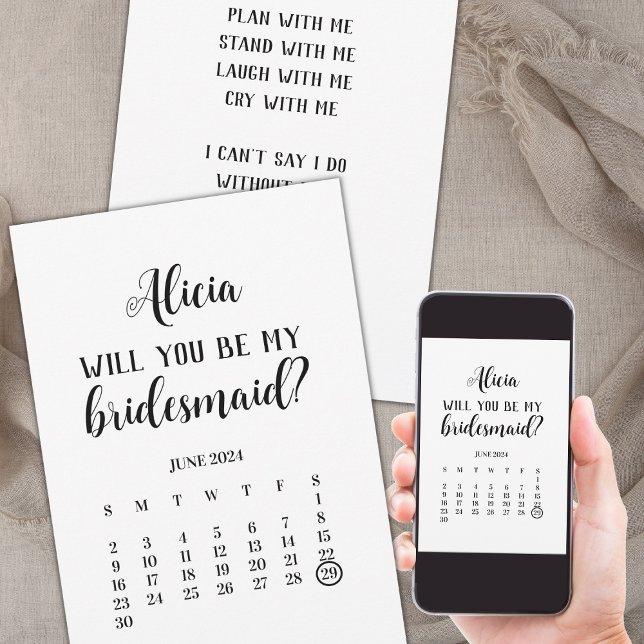 Minimalistischer sein, der Vorschlag für einen übe Einladung (save the date calendar bridesmaid proposal minimalist, will you be my bridesmaid card)