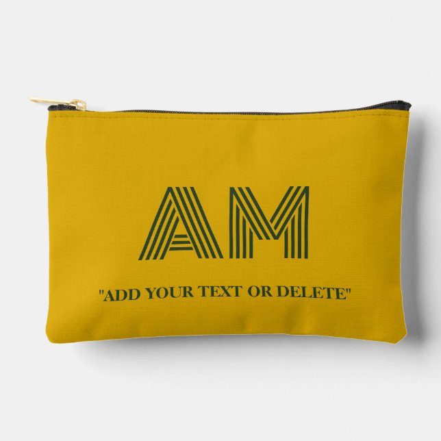 Minimalistischer Senf und Waldgrün-Monogramm Zubehörtasche (Vorderseite)