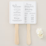 Minimalistischer Silberhochzeitprogramm Handfan Fächer<br><div class="desc">Dieser minimalistische silberne Hochzeitsprogramm Handfan ist perfekt für eine einfache Hochzeit. Das moderne romantische Design besticht durch klassische silbergraue und weiße Typografie gepaart mit einer rustikalen und eleganten Kalligraphie mit Vintagem handgeschriebenem Stil. Anpassbar in jeder Farbe. Behalt das Design einfach und elegant, wie es ist, oder personalisiere es durch Hinzufügen...</div>