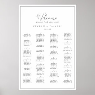 Minimalistischer silberner alphabetischer Sitzplan Poster