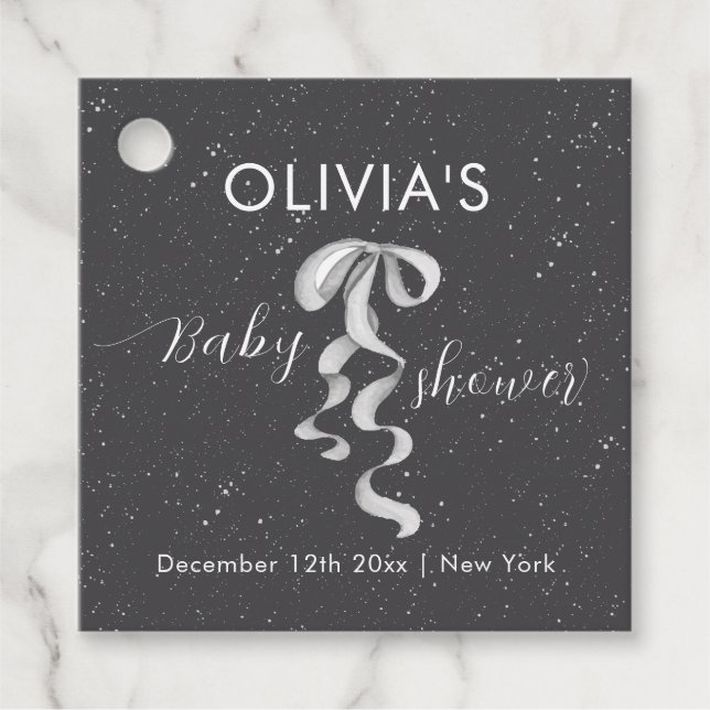 Minimalistischer silberner Bogen Winter-Schneebaby Geschenkanhänger (Vorderseite)