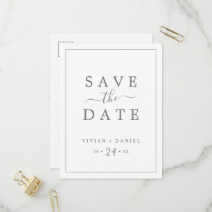 Minimalistischer silberner Save-the-Date-Kalender Einladungspostkarte