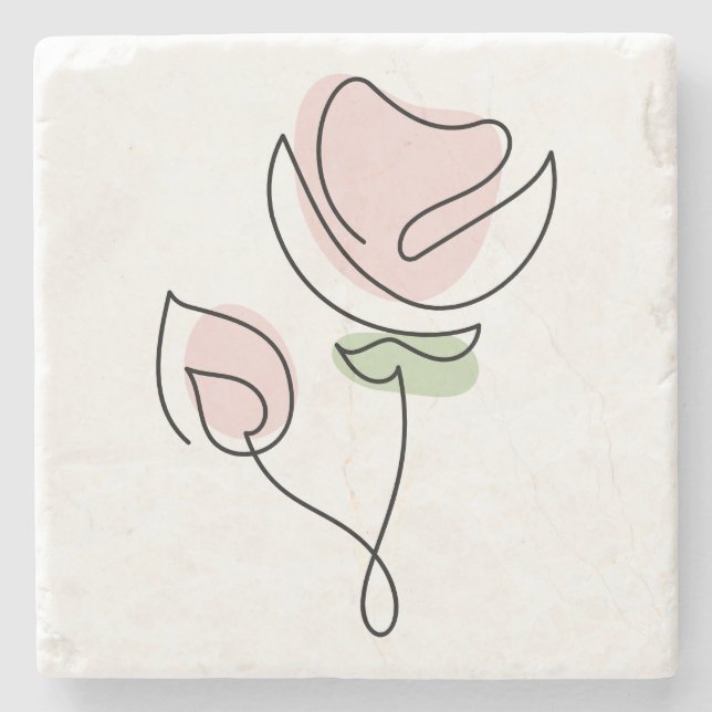 Minimalistischer Single Line Art Blume Steinuntersetzer (Vorderseite)