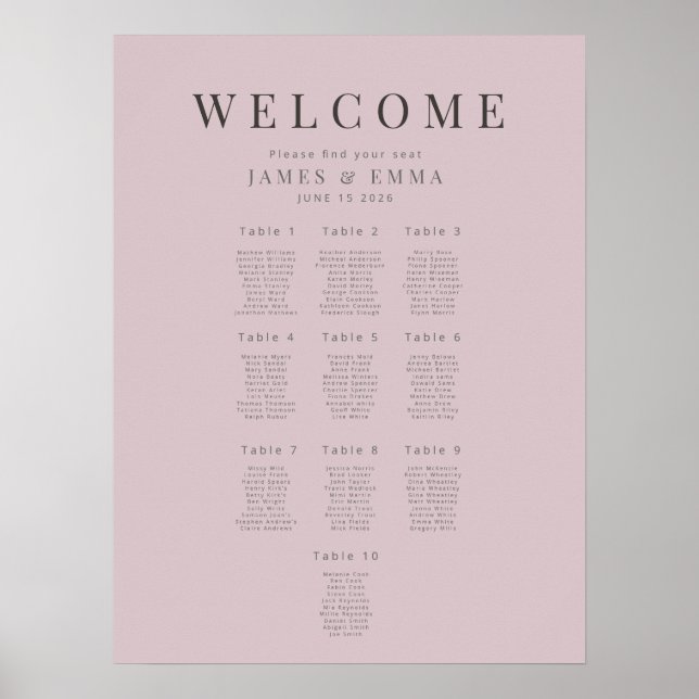 Minimalistischer Sitzplan(10) Duster Rosa Poster (Vorne)