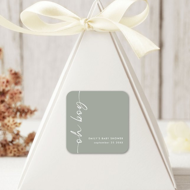 Minimalistischer Skriptname Oh Boy Sage Baby Dusch Quadratischer Aufkleber (Von Creator hochgeladen)