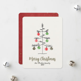 Minimalistischer skurriler Skizzen-Weihnachtsbaum Feiertagskarte