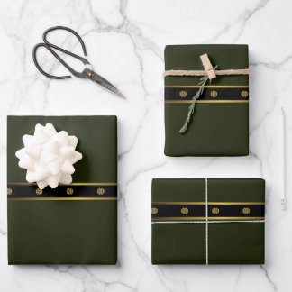 Minimalistischer Smaragdschwarz und goldgeometrisc Geschenkpapier Set