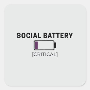 Minimalistischer Social-Battery-Low-Aufkleber Quadratischer Aufkleber
