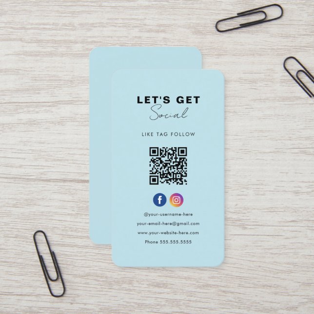 Minimalistischer Soft Blue Qr Code Verbindung mit  Visitenkarte (Vorderseite/Rückseite Beispiel)