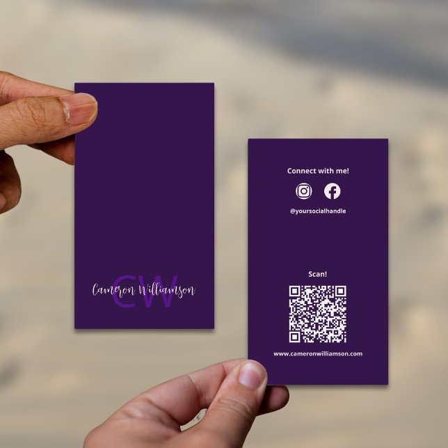 Minimalistischer solider, tiefer Lila QR-Code - So Visitenkarte (Minimalist Solid Deep Purple QR Code Social Business Card)