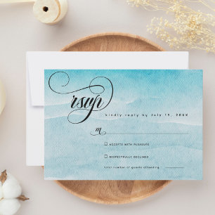 Minimalistischer Sommer Blue Ocean Beach Hochzeit RSVP Karte