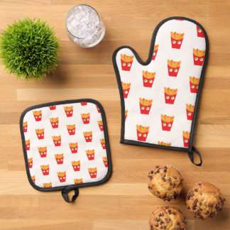 Minimalistischer Spaß Freudiges Rot & Gelb Fritten Ofenhandschuh & Topflappen-Set
