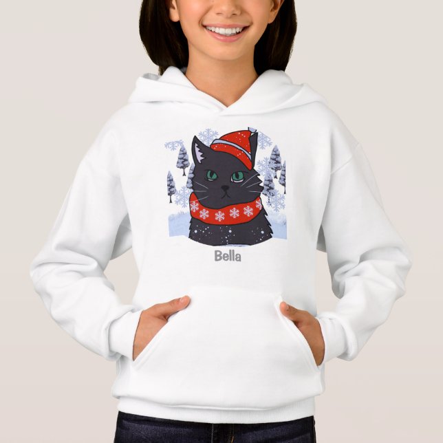 Minimalistischer Spaß Schwarze Katze auf Hochtoure Hoodie (Vorderseite)