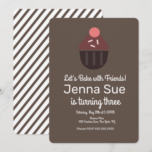 Minimalistischer Sprinkle Cupcake zum Geburtstag Einladung (Vorne/Hinten)