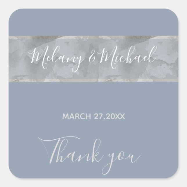 Minimalistischer staubblauer Wasserfarbenstreifen  Quadratischer Aufkleber (Vorderseite)