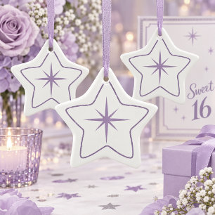 Minimalistischer Stern und violette Umrandung auf  Keramik Ornament