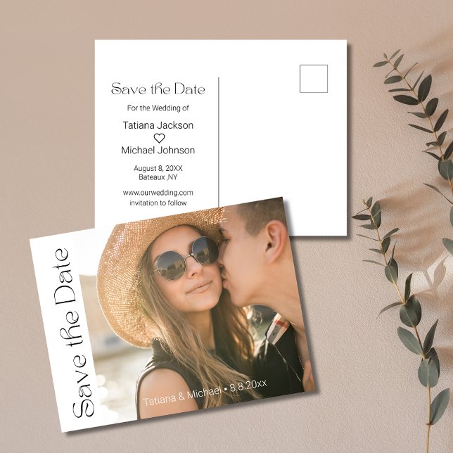 Minimalistischer Stil Foto-Chic Save the Date Ankündigungspostkarte (Von Creator hochgeladen)