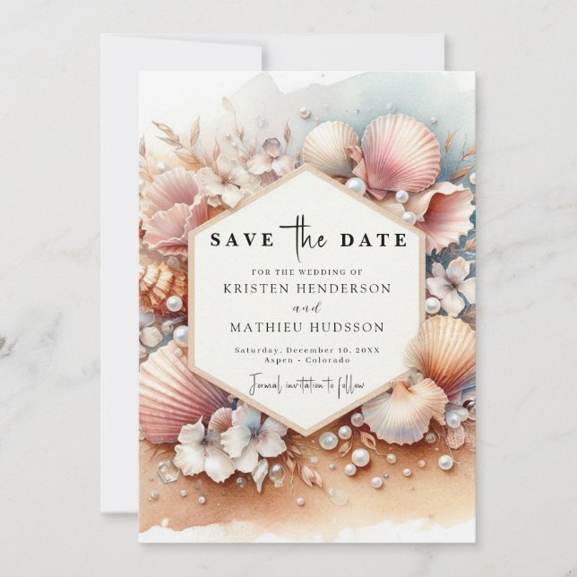 Minimalistischer Strand Hochzeit Save The Date (Vorderseite)