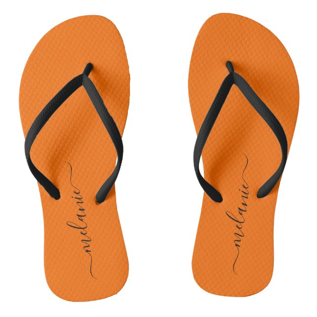 Minimalistischer Sunburst Orange-Skriptname Flip Flops (Fußbett)