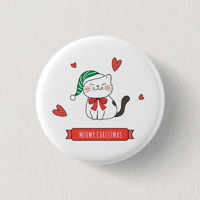 Minimalistischer süßer Santa-Kitty-Katz-Weihnachte Button (Vorderseite)