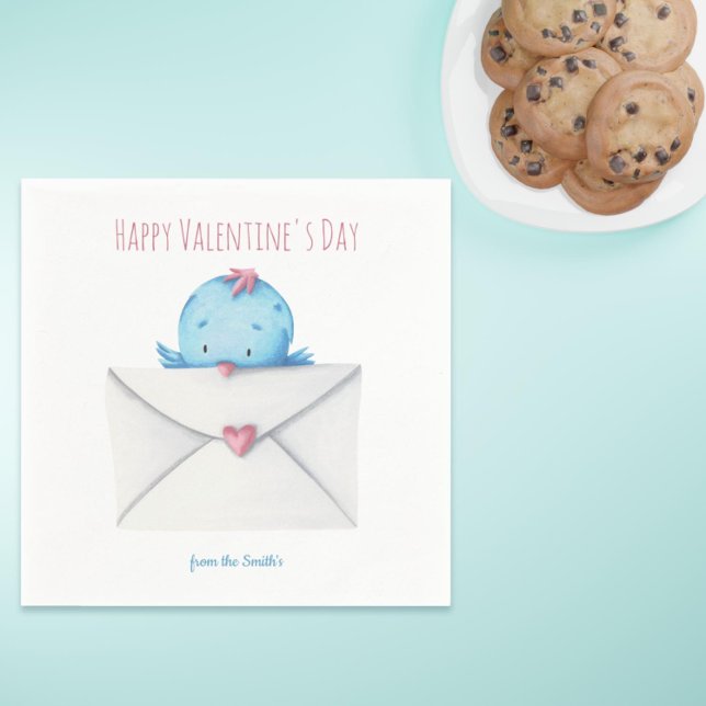Minimalistischer Tag des Blauen Vogels Serviette (Happy Valentine's day love bird napkins)