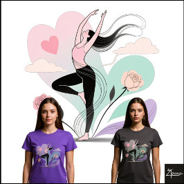 Minimalistischer Tänzer Rose Herz Skizze Pastell T-Shirt