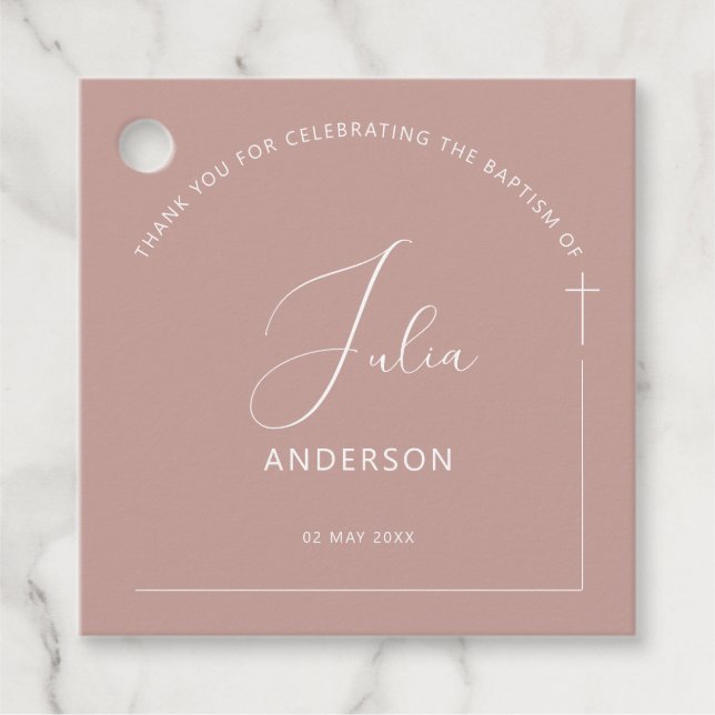 Minimalistischer Taufpink Geschenkanhänger (Vorderseite)