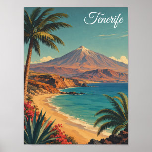 Minimalistischer Tenerife Mount Teide Vintage Reis Poster