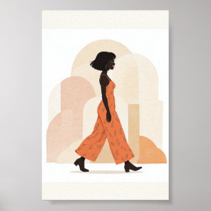 Minimalistischer Terrakotta-Poster der gehenden Fr Poster
