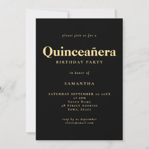 Minimalistischer Text Gold Quinceañera Geburtstag Einladung