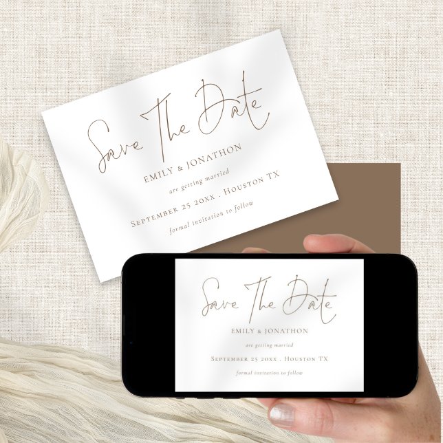 Minimalistischer Text mit brauner Schrift Save the Date (Von Creator hochgeladen)
