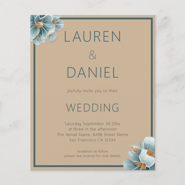 Minimalistischer Text QR Code Kaffee und Blue Wedd Flyer (Vorne)