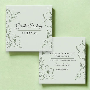 Minimalistischer Therapeut Botanischer Salbeigrün Quadratische Visitenkarte