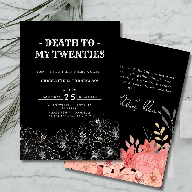 Minimalistischer Tod zu meinen Zwanzigern 30. Gebu Einladung (Minimalist Death to My Twenties 30th Birthday Invitation)