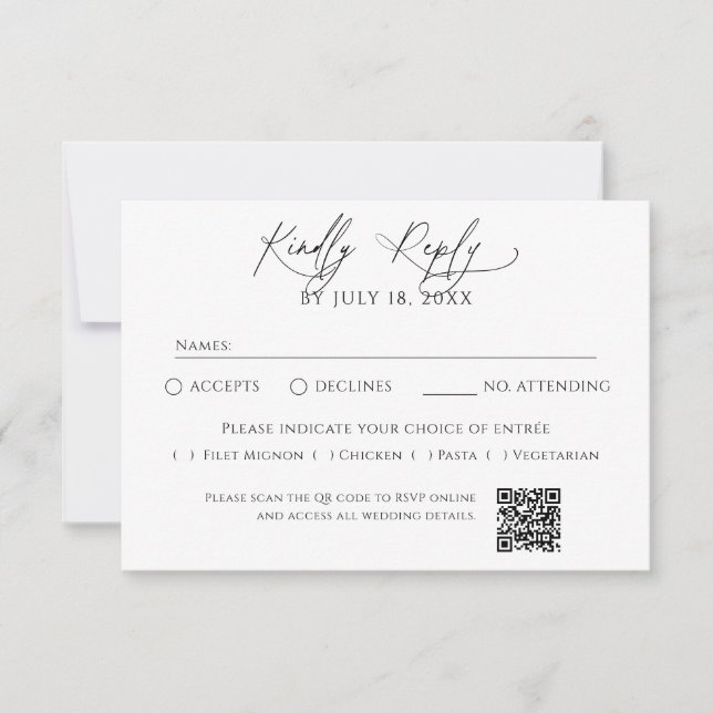 Minimalistischer traditioneller QR-Code-RSVP RSVP Karte (Vorderseite)