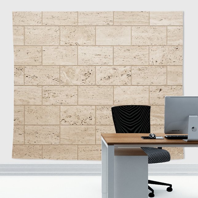 Minimalistischer Travertinstein-Block-Wandhintergr Wandteppich (Premium Minimalist Travertine Stone Wall Block Office Backdrop Tapestry for office decor.)