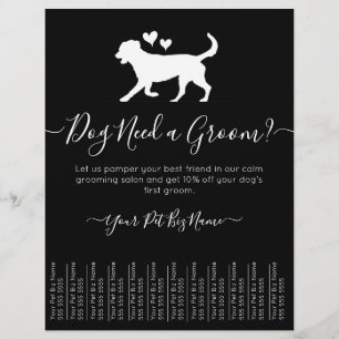 Minimalistischer Trendy Black and White Dog Groomi Flyer