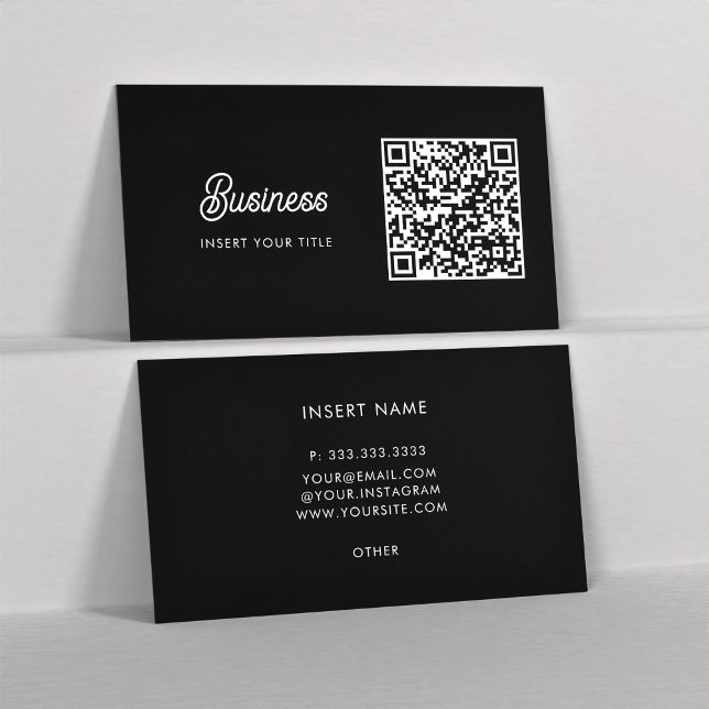 Minimalistischer Trendy Elegante QR Code Black Visitenkarte (Front and Back)