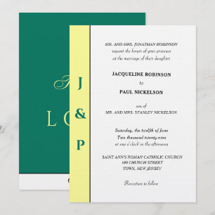 Minimalistischer tropischer gelbgrüner Monogramm Einladung