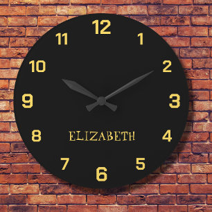 Minimalistischer und eleganter schwarzer Senf-Gelb Große Wanduhr